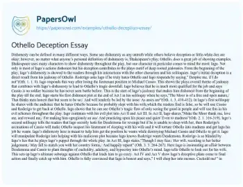 Essay on Othello Deception Essay