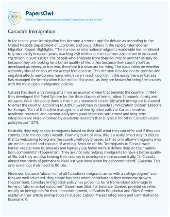 Essay on Canada’s Immigration