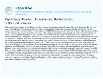 Essay on Psychology Unveiled: Understanding the Intricacies of the God Complex