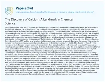 Essay on The Discovery of Calcium: a Landmark in Chemical Science