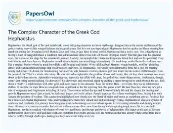 Essay on The Complex Character of the Greek God Hephaestus