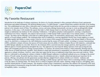 Essay on My Favorite Restaurant