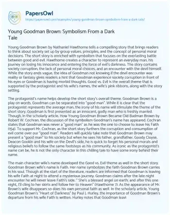 Essay on Young Goodman Brown: Symbolism from a Dark Tale