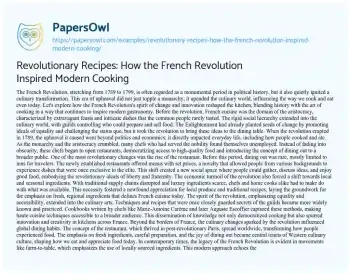 Essay on Revolutionary Recipes: how the French Revolution Inspired Modern Cooking