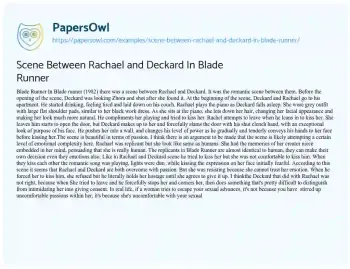 Essay on Scene between Rachael and Deckard in Blade Runner