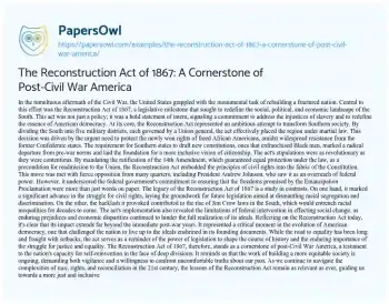 Essay on The Reconstruction Act of 1867: a Cornerstone of Post-Civil War America