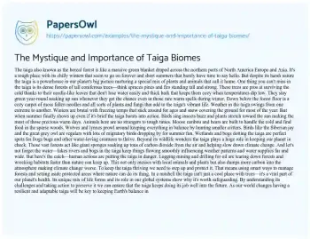 Essay on The Mystique and Importance of Taiga Biomes