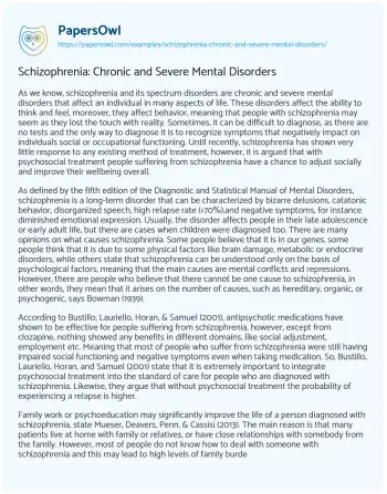 Essay on Schizophrenia: Chronic and Severe Mental Disorders