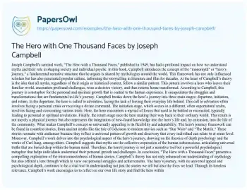 Essay on The Hero with One Thousand Faces by Joseph Campbell