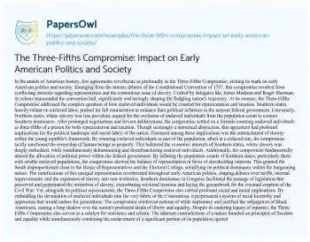 Essay on The Three-Fifths Compromise: Impact on Early American Politics and Society