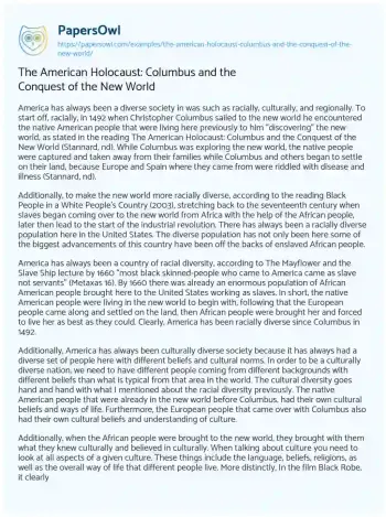 Essay on The American Holocaust: Columbus and the Conquest of the New World