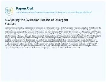 Essay on Navigating the Dystopian Realms of Divergent Factions