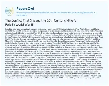 Essay on The Conflict that Shaped the 20th Century: Hitler’s Role in World War II