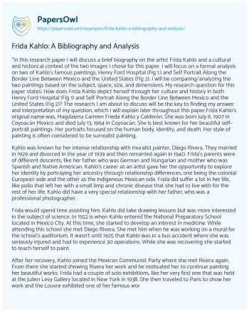 Essay on Frida Kahlo: a Bibliography and Analysis