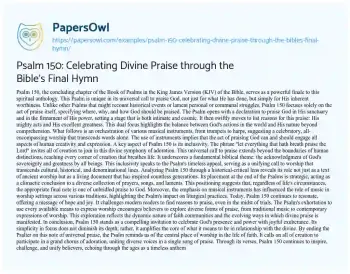 Essay on Psalm 150: Celebrating Divine Praise through the Bible’s Final Hymn