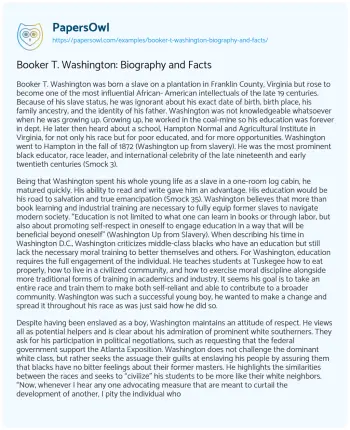 Essay on Booker T. Washington: Biography and Facts