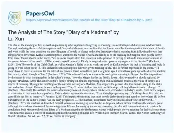 Essay on The Analysis of the Story “Diary of a Madman” by Lu Xun