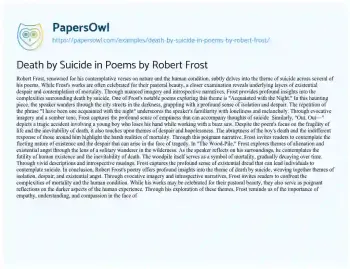 Essay on Death by Suicide in Poems by Robert Frost