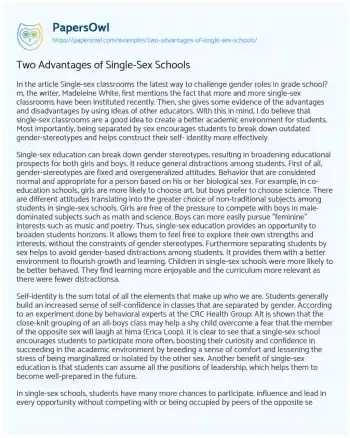 Essay on Two Advantages of Single-Sex Schools