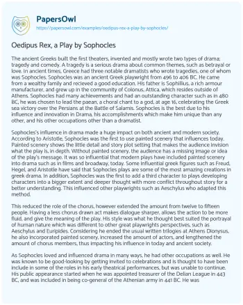 Essay on Oedipus Rex, a Play by Sophocles