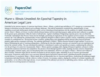 Essay on Munn V. Illinois Unveiled: an Epochal Tapestry in American Legal Lore