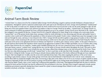 Essay on Animal Farm Book Review