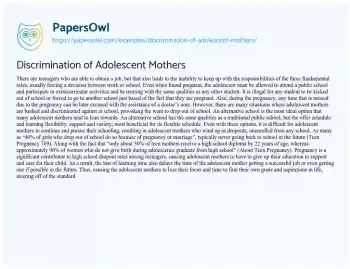 Essay on Discrimination of Adolescent Mothers