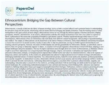 Essay on Ethnocentrism: Bridging the Gap between Cultural Perspectives