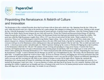 Essay on Pinpointing the Renaissance: a Rebirth of Culture and Innovation