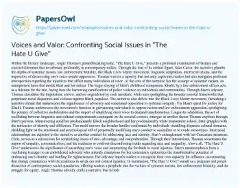 Essay on Voices and Valor: Confronting Social Issues in “The Hate U Give”