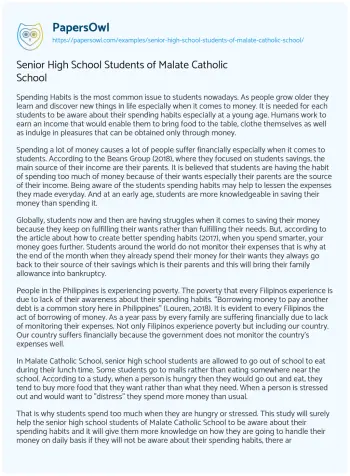 Essay on Senior High School Students of Malate Catholic School