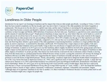 Essay on Loneliness in Older People