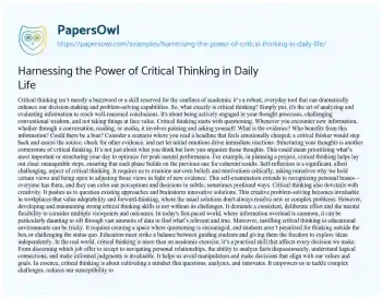 Essay on Harnessing the Power of Critical Thinking in Daily Life