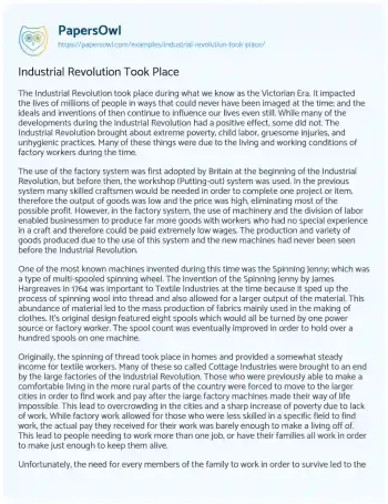 Essay on Industrial Revolution Took Place