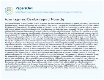 Essay on Advantages and Disadvantages of Monarchy