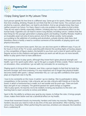 Essay on I Enjoy doing Sport in my Leisure Time