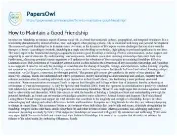 Essay on How to Maintain a Good Friendship