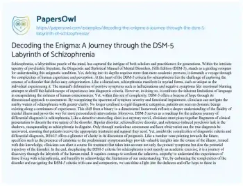 Essay on Decoding the Enigma: a Journey through the DSM-5 Labyrinth of Schizophrenia