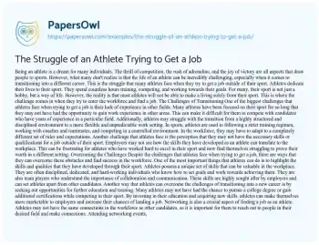 Essay on The Struggle of an Athlete Trying to Get a Job