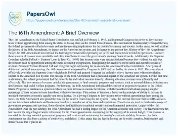Essay on The 16Th Amendment: a Brief Overview