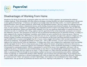 Essay on Disadvantages of Working from Home