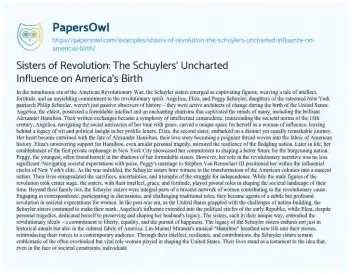 Essay on Sisters of Revolution: the Schuylers’ Uncharted Influence on America’s Birth