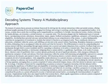 Essay on Decoding Systems Theory: a Multidisciplinary Approach