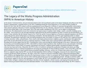 Essay on The Legacy of the Works Progress Administration (WPA) in American History