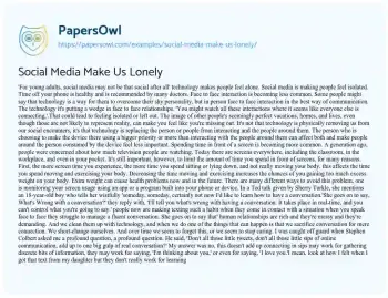 Essay on Social Media Make Us Lonely