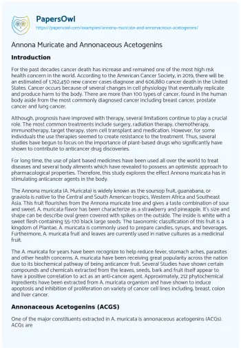Essay on Annona Muricate and Annonaceous Acetogenins