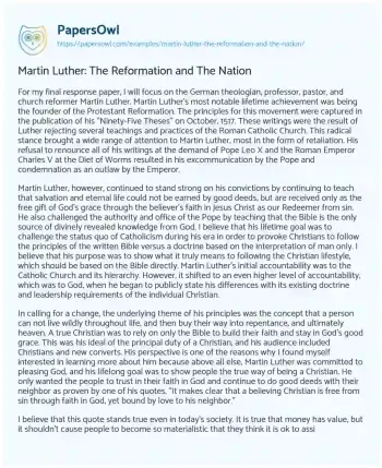 Essay on Martin Luther: the Reformation and the Nation