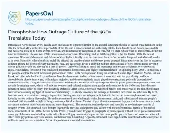 Essay on Discophobia: how Outrage Culture of the 1970s Translates Today