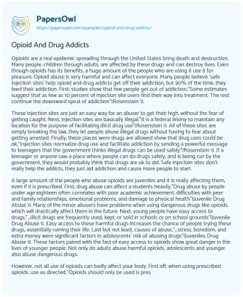 Essay on Opioid and Drug Addicts