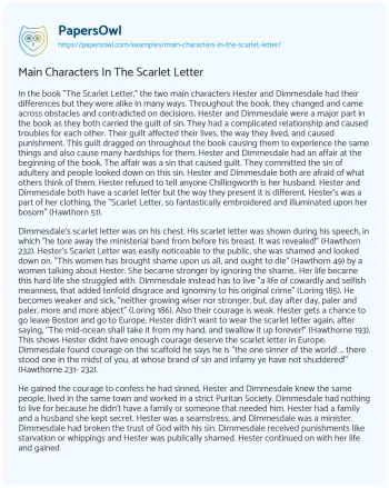 Essay on Main Characters in the Scarlet Letter